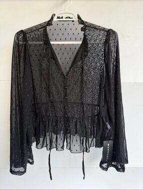 NEW WESTFADE POLKA DOT LACE TOP SIZE L BLACK LINGERIE LAYER WEST FADE